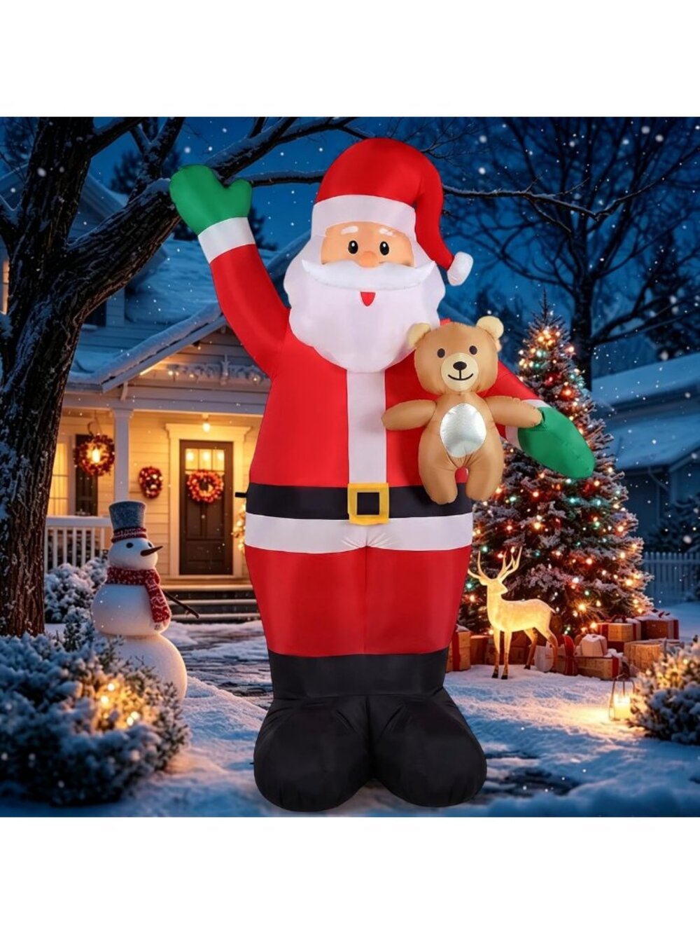 Inflatable Santa with Bear 8.5FT - LED Christmas Yard Decoration for Holiday
